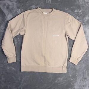 Museum Of Peace Quiet Sweatshirt Adult Small Beige Wordmark Crewneck Pullover